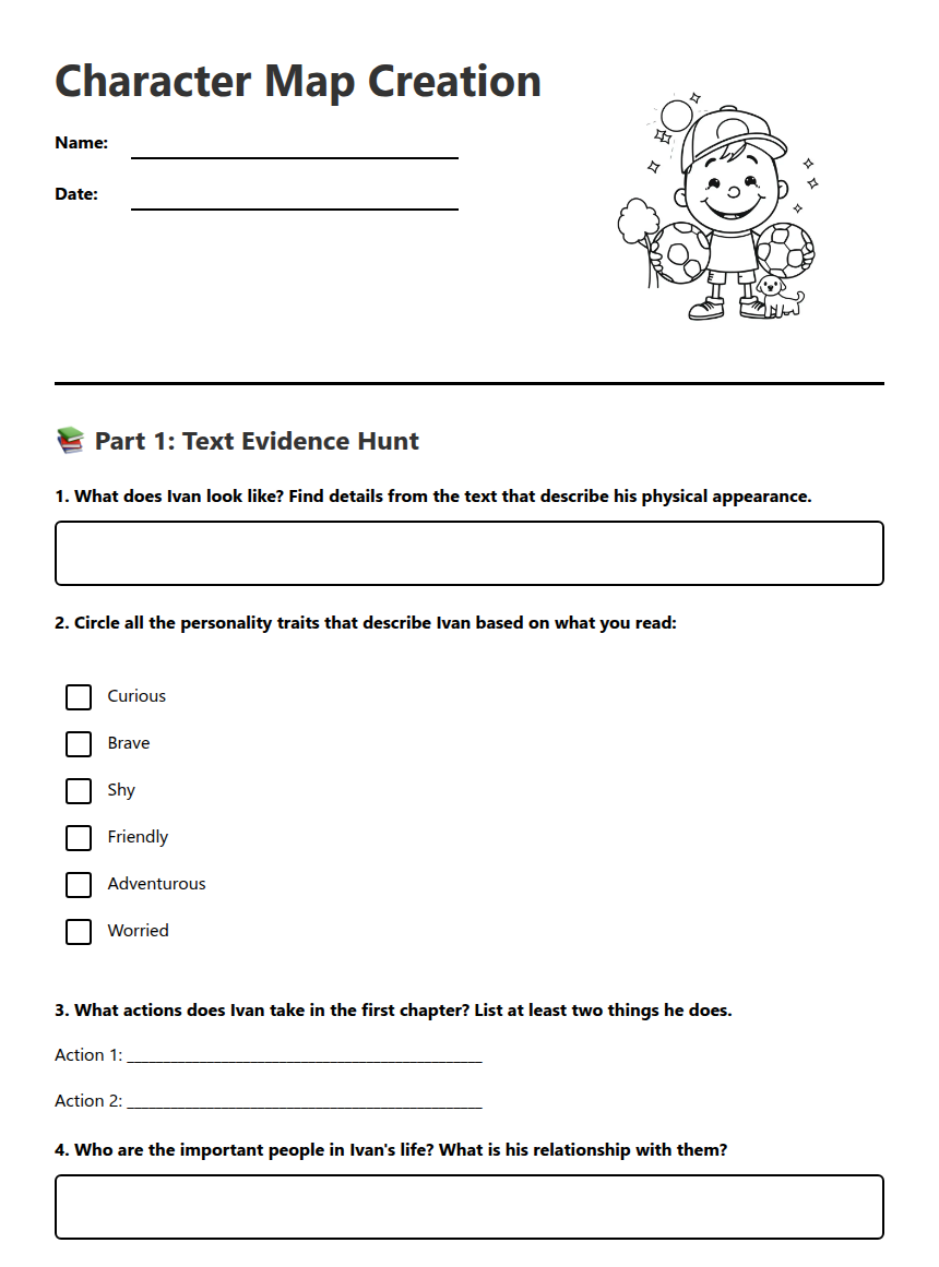 Character Map Creation — Free Printable Worksheet for English (ELA ...