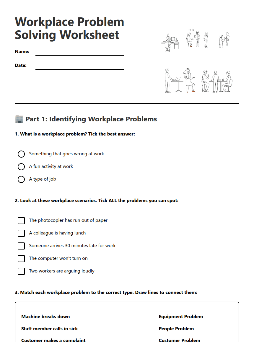 Workplace Problem Solving Worksheet — Free Printable Worksheet for ...
