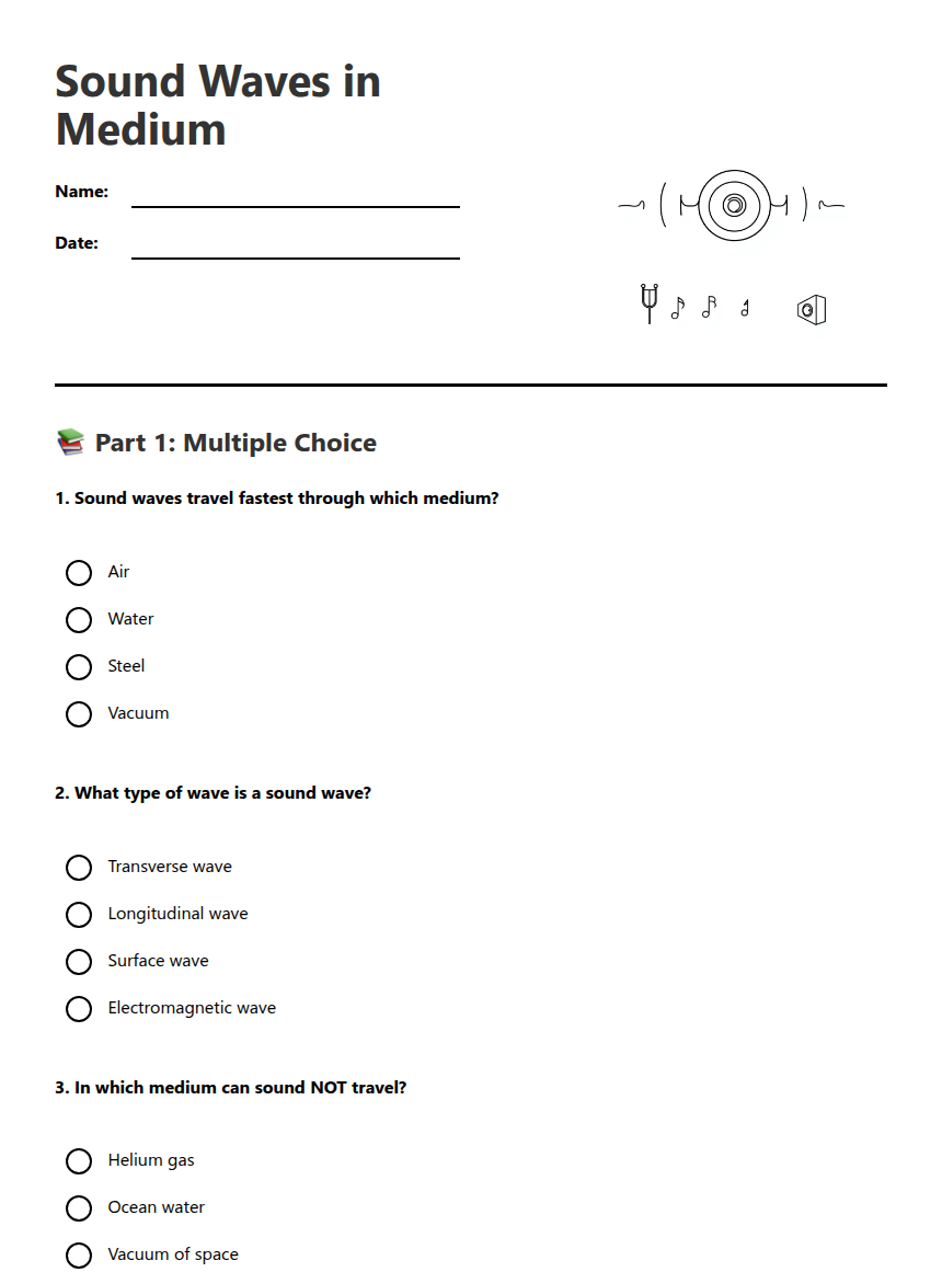 Sound Waves in Medium — Free Printable Worksheet for Science | Kuraplan