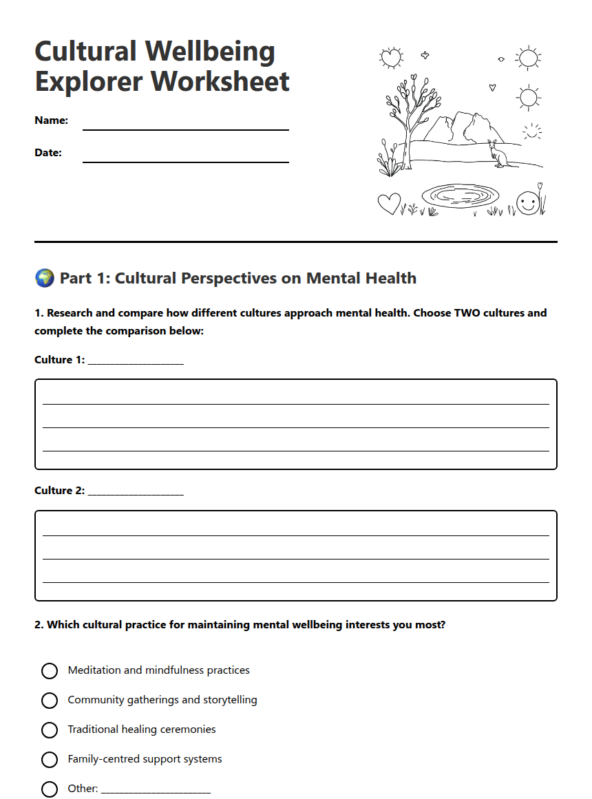 Cultural Wellbeing Explorer Worksheet — Free Printable Worksheet for ...
