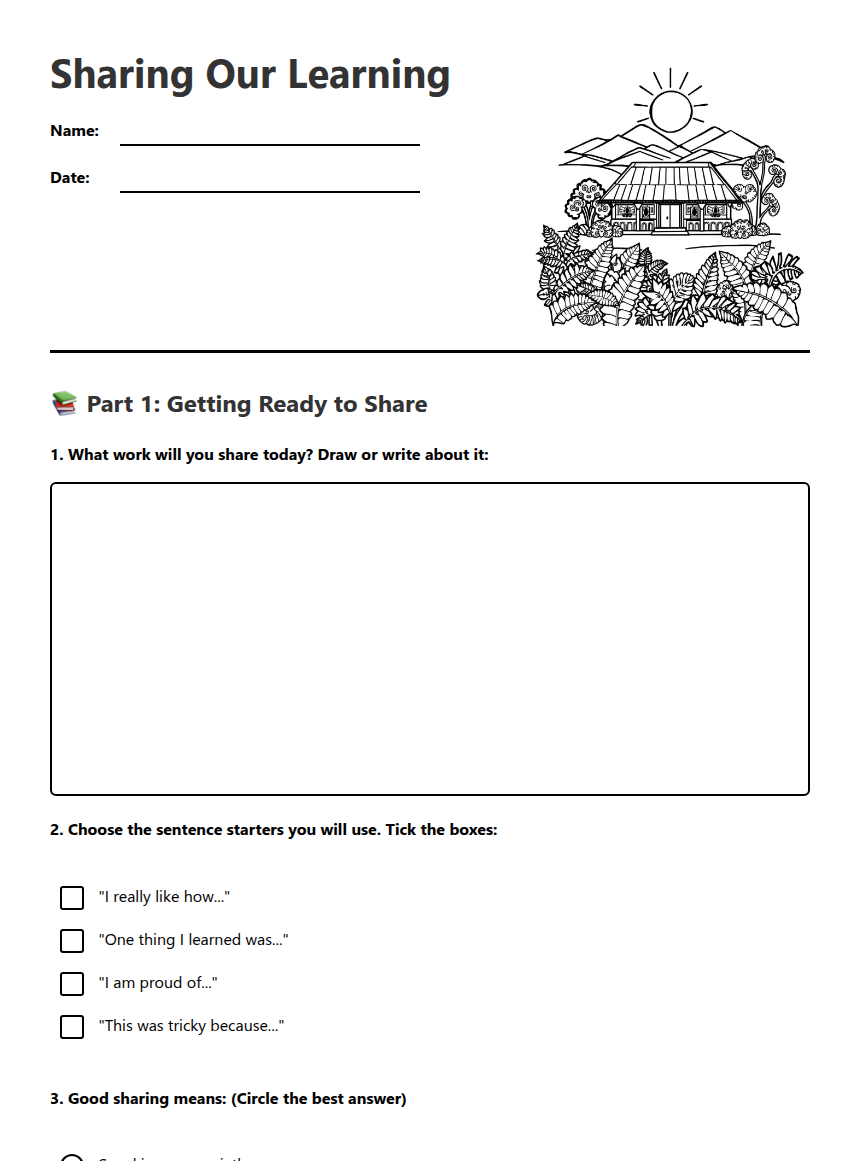 Sharing Worksheet Grade R Sharing Our Learning — Free Printable Worksheet for English | Kuraplan