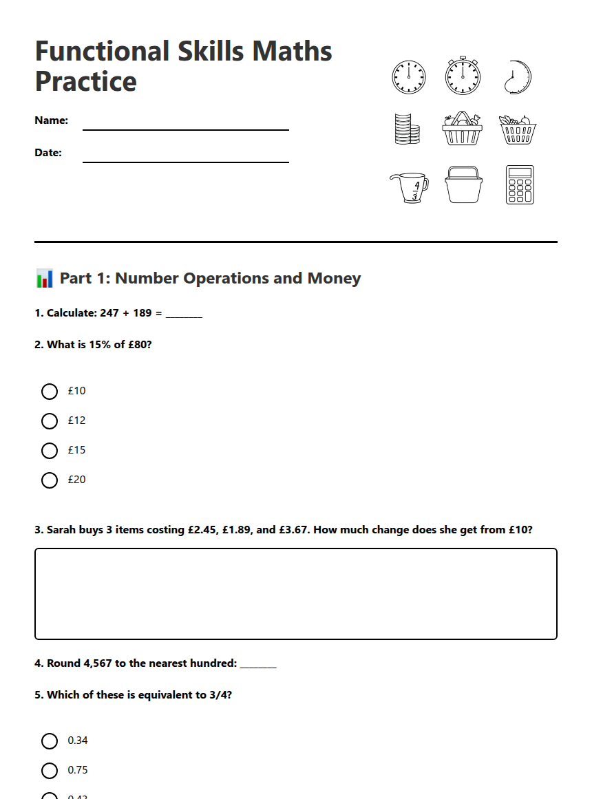 Functional Skills Maths Practice — Free Printable Worksheet for Maths ...