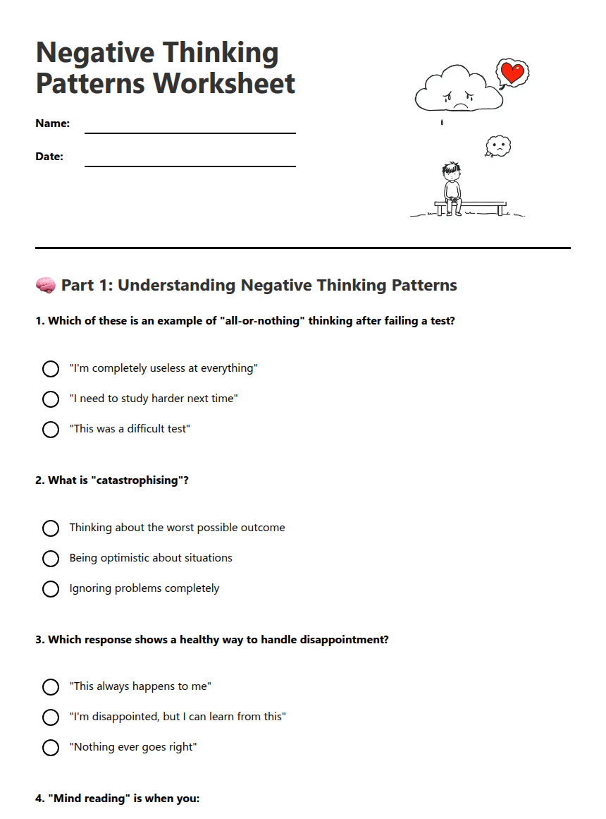 Thinking Patterns Worksheet.pdf Negative Thinking Patterns Worksheet — Free Printable Worksheet for ...