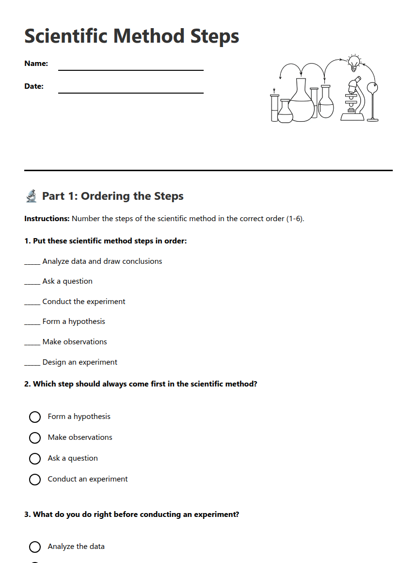 Scientific Method Steps — Free Printable Worksheet for Science | Kuraplan