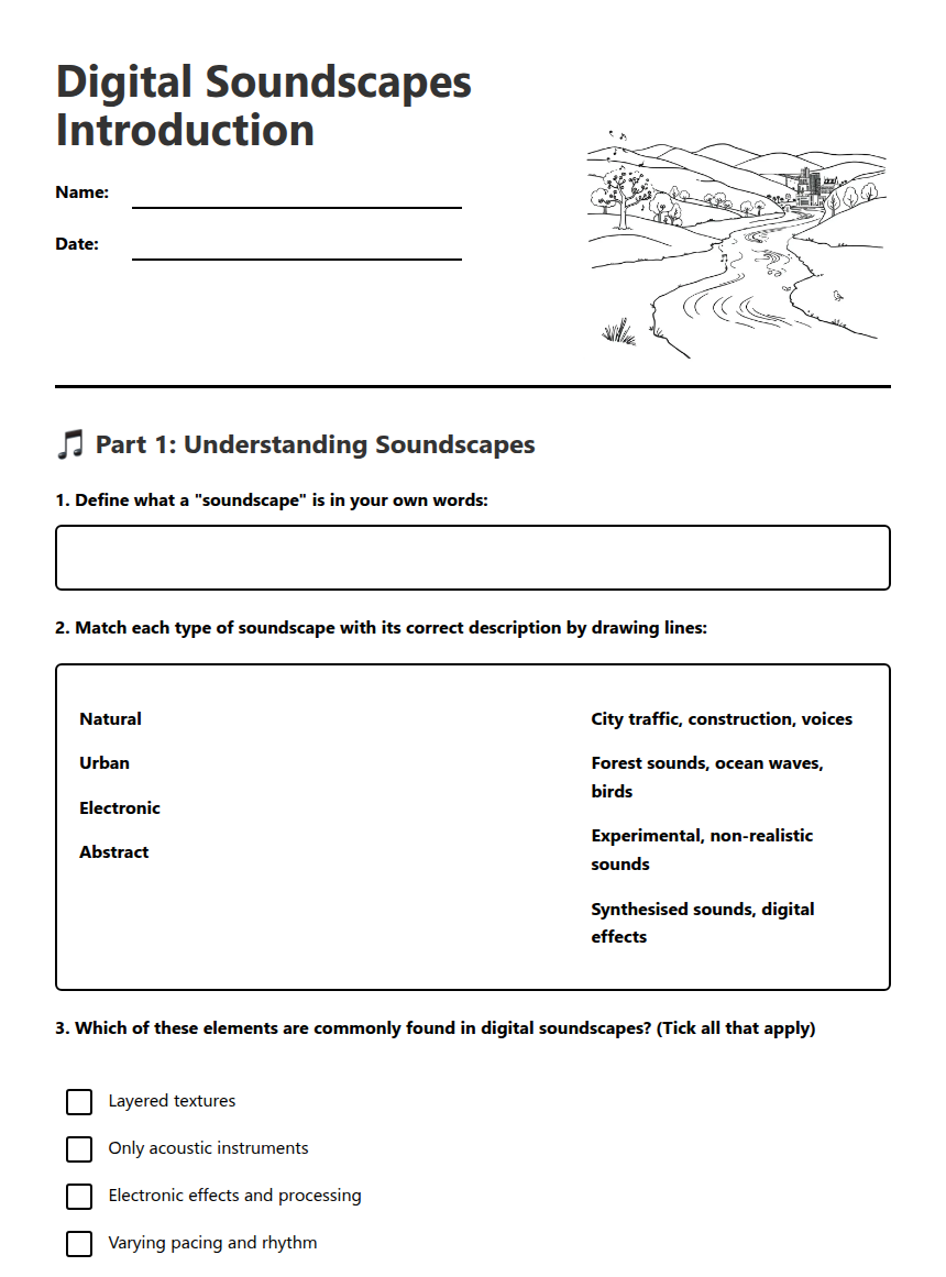 Digital Soundscapes Introduction — Free Printable Worksheet for Music ...