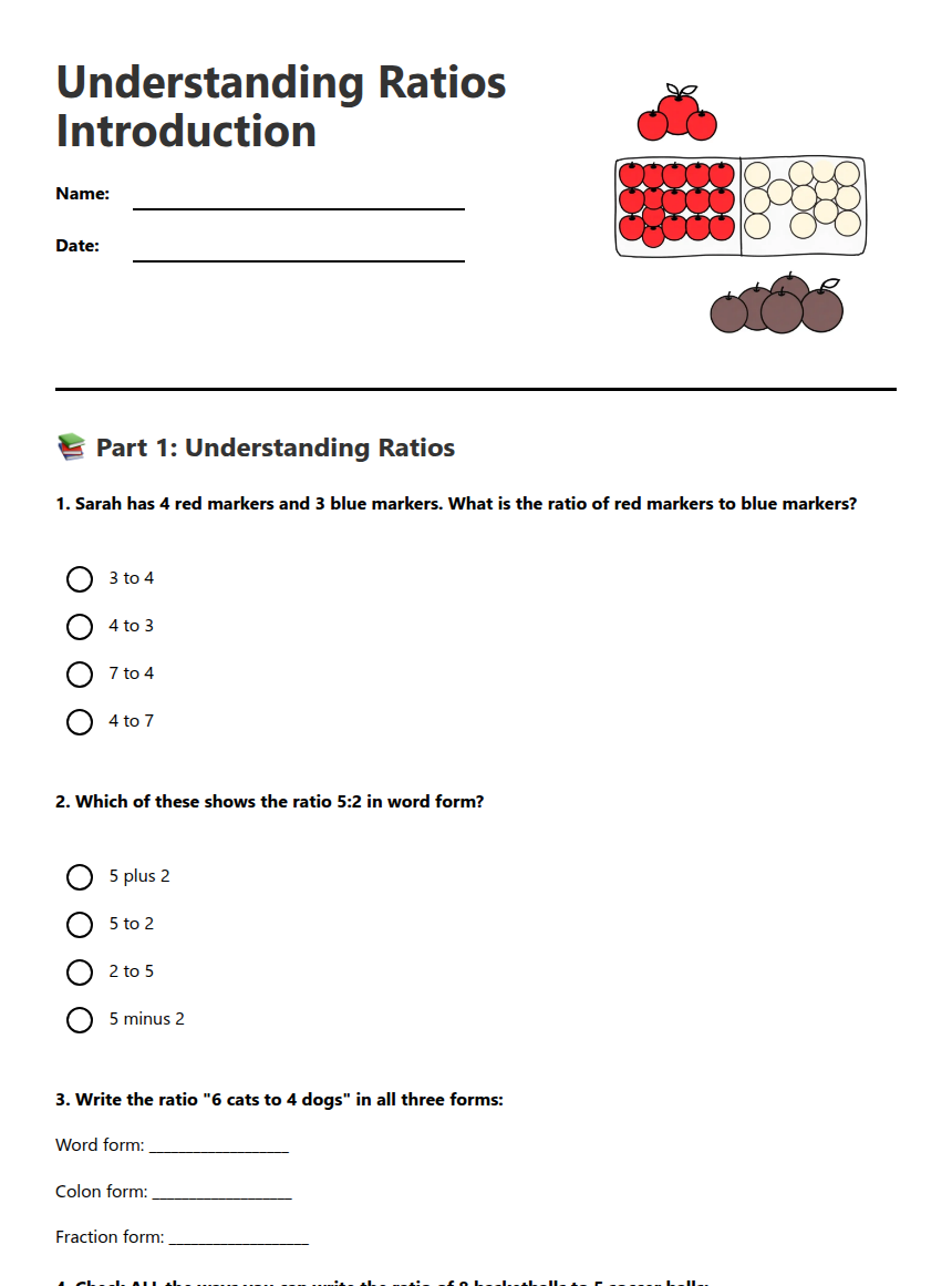Understanding Ratios Introduction — Free Printable Worksheet for ...