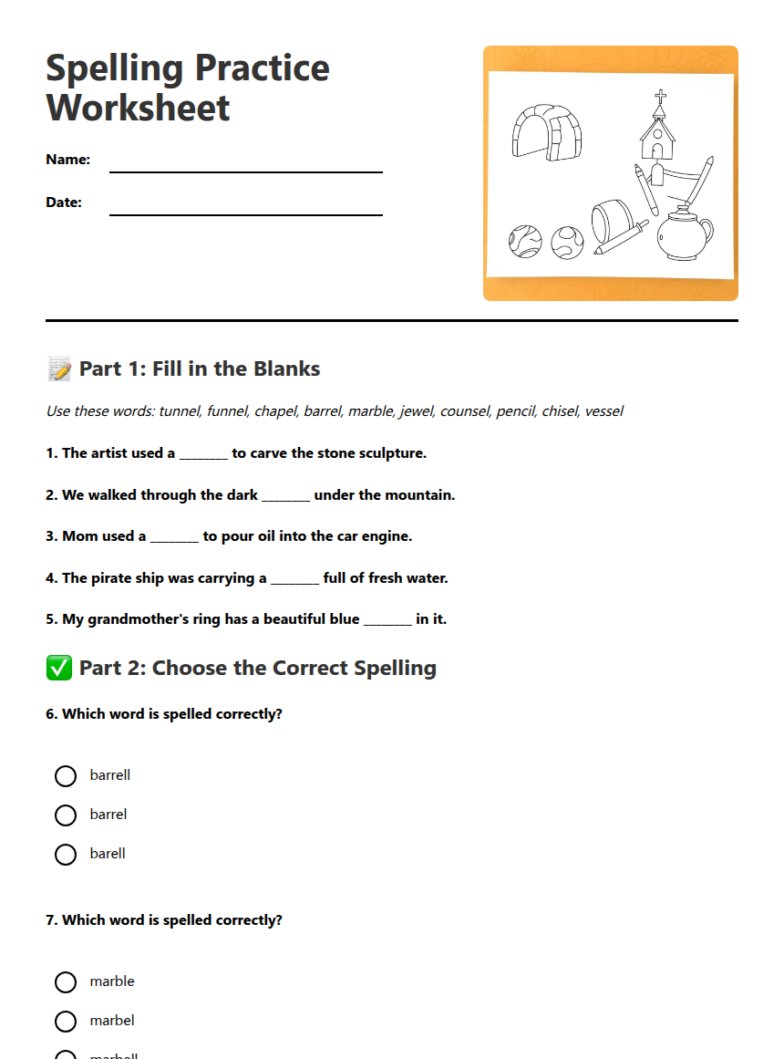 Spelling Practice Worksheet — Free Printable Worksheet for English (ELA ...