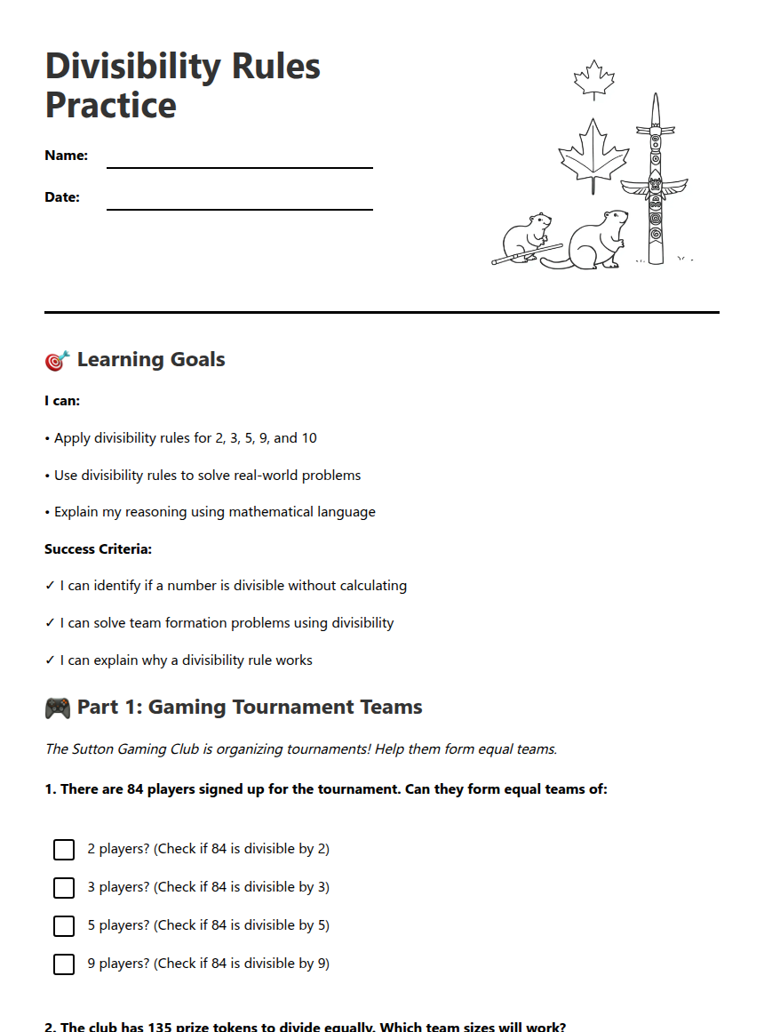 Divisibility Rules Practice — Free Printable Worksheet for Mathematics ...