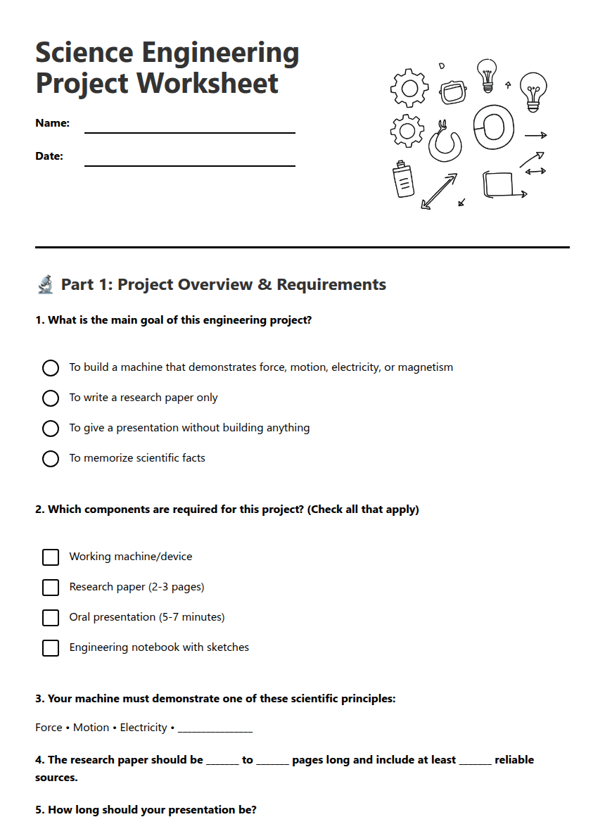 Science Engineering Project Worksheet — Free Printable Worksheet for ...