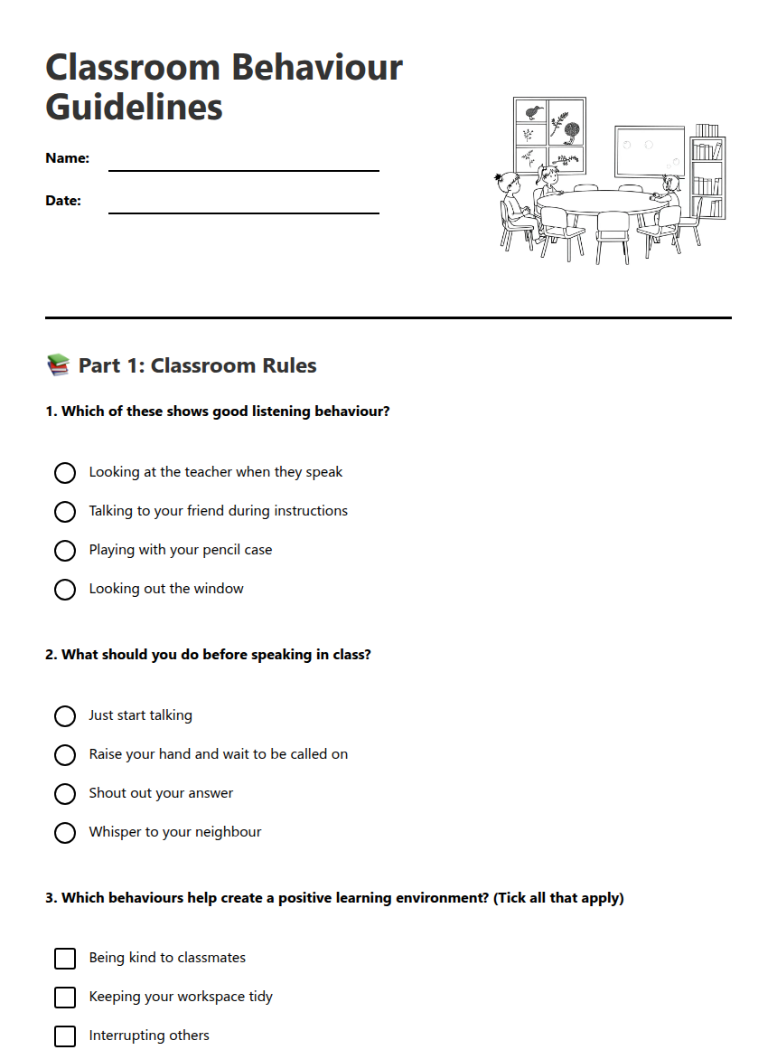 Classroom Behavior Guidelines — Free Printable Worksheet for Health ...