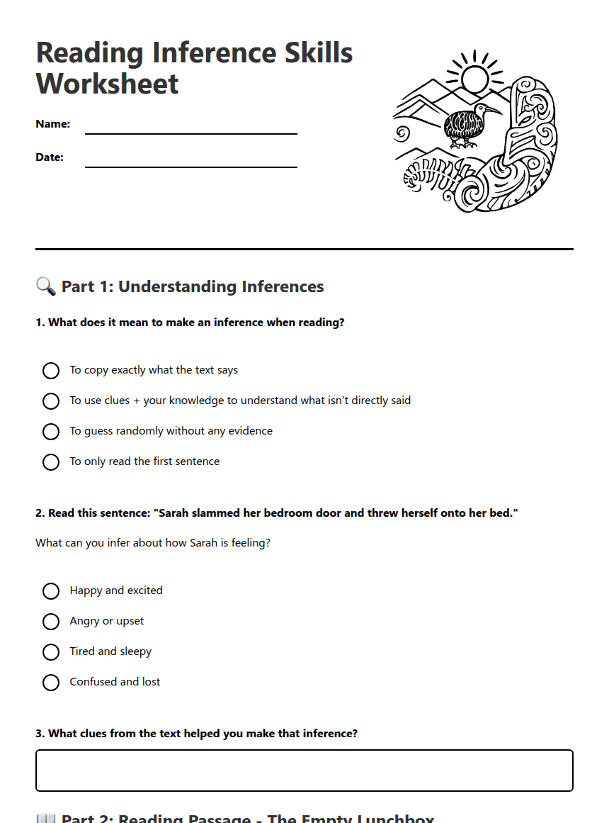 Reading Inference Skills Worksheet — Free Printable Worksheet for ...