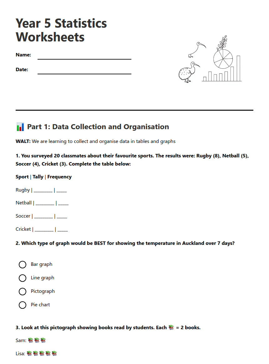 Year 5 Statistics Worksheets — Free Printable Worksheet for Maths ...