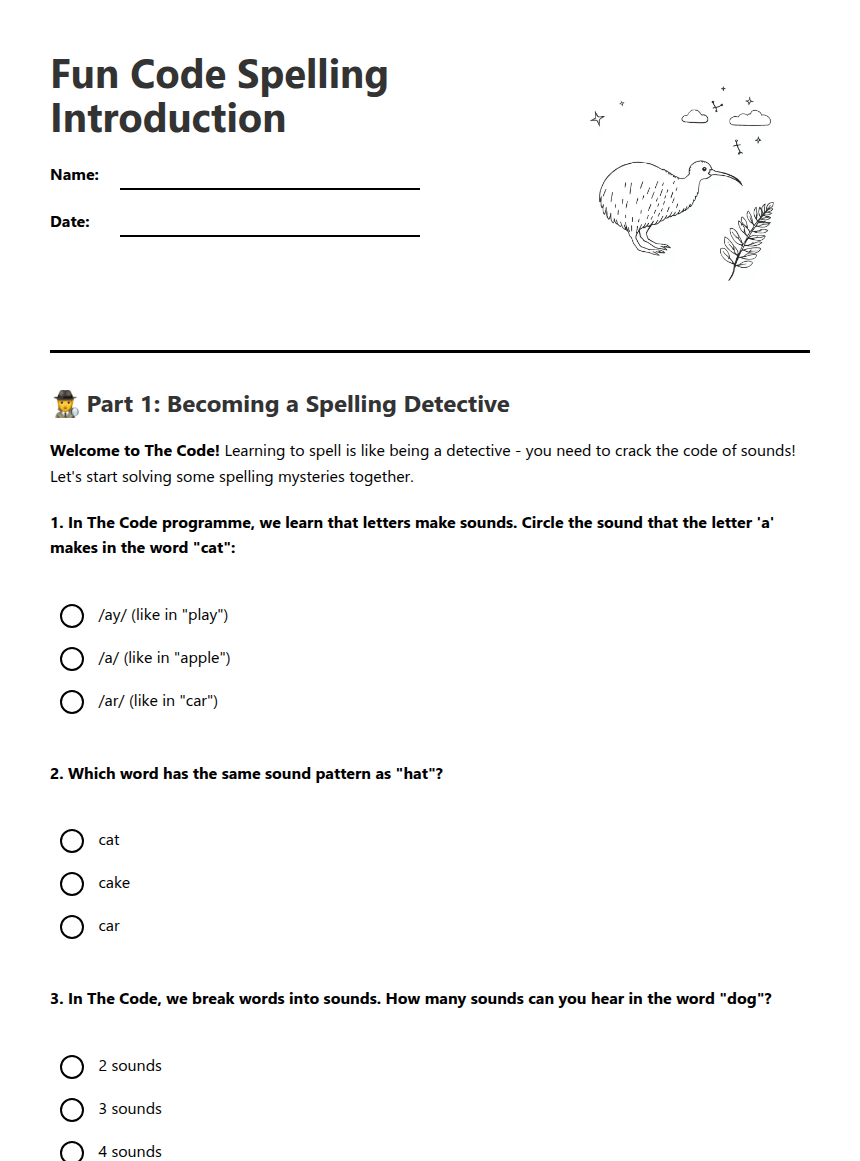 Fun Code Spelling Introduction — Free Printable Worksheet for English ...