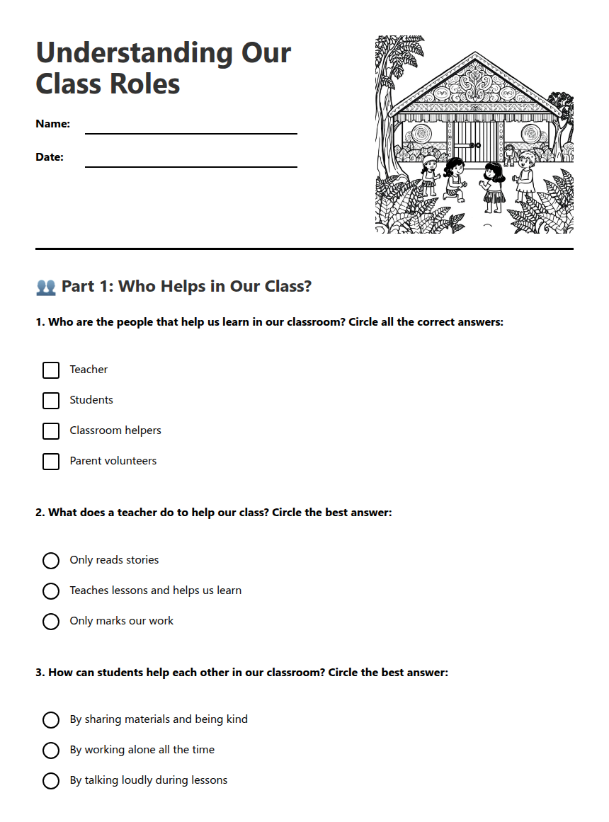Understanding Our Class Roles — Free Printable Worksheet for Social ...
