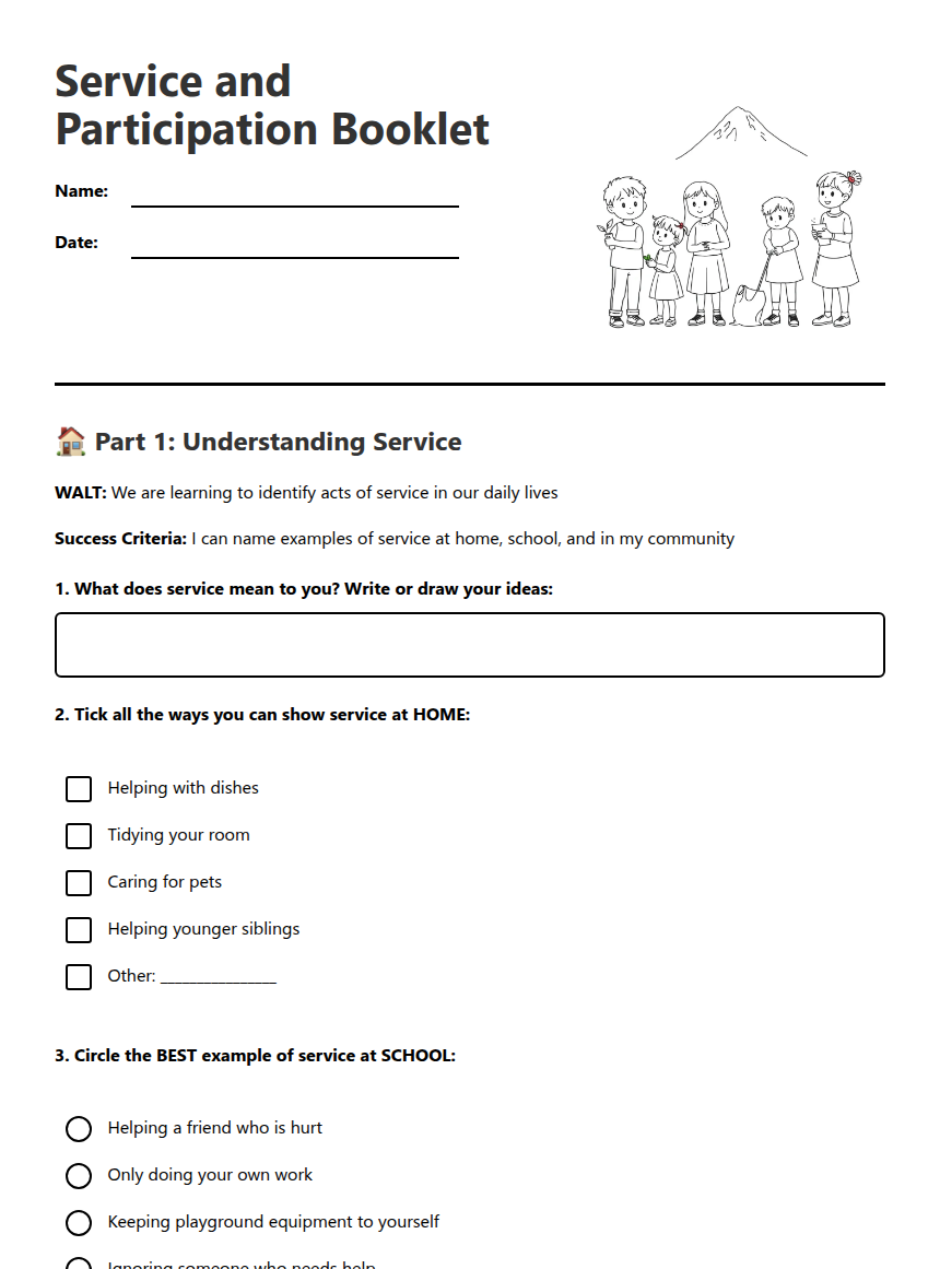 Service Comutation Worksheet Service and Participation Booklet — Free Printable Worksheet for Health ...