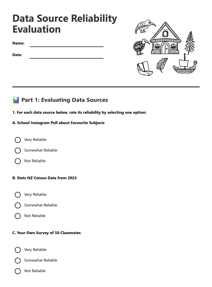 Data Source Reliability Evaluation — Free Printable Worksheet for Maths ...