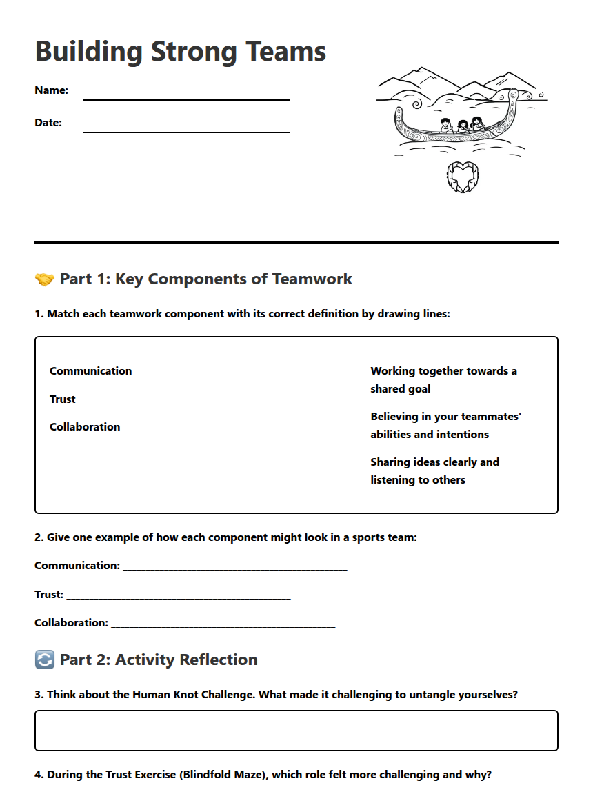 Building Strong Teams — Free Printable Worksheet for PE | Kuraplan