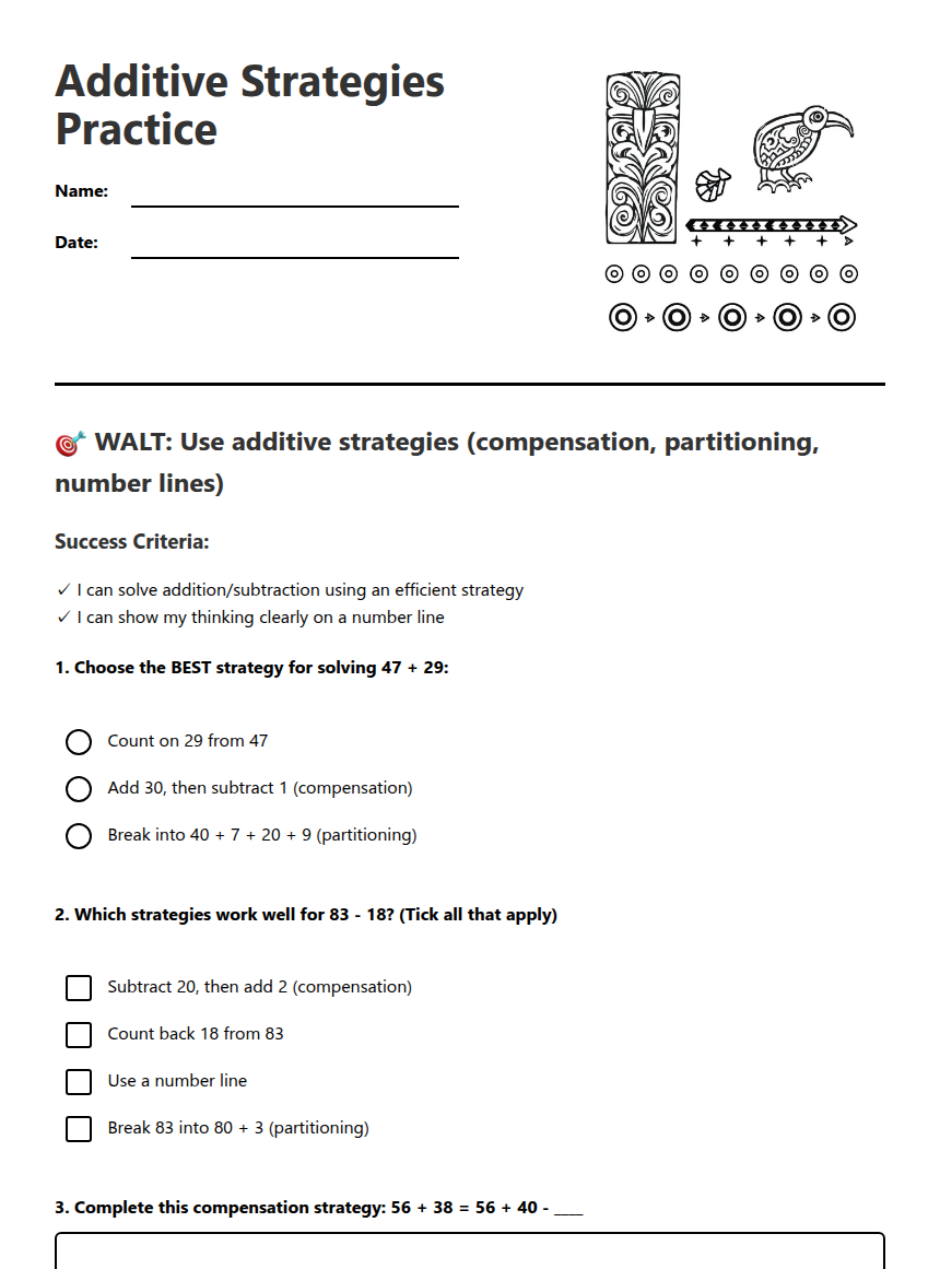 Additive Strategies Practice — Free Printable Worksheet for Maths ...