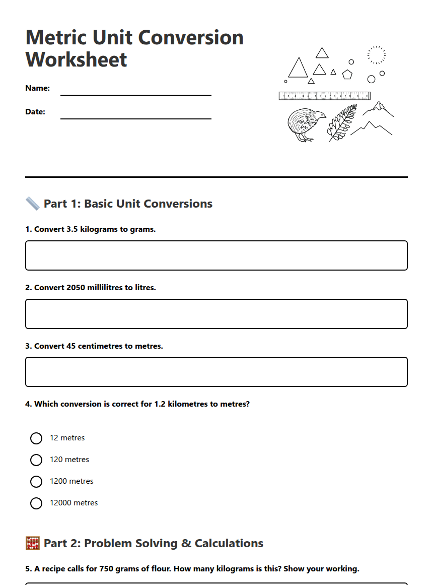 Metric Unit Conversion Worksheet — Free Printable Worksheet for Maths ...
