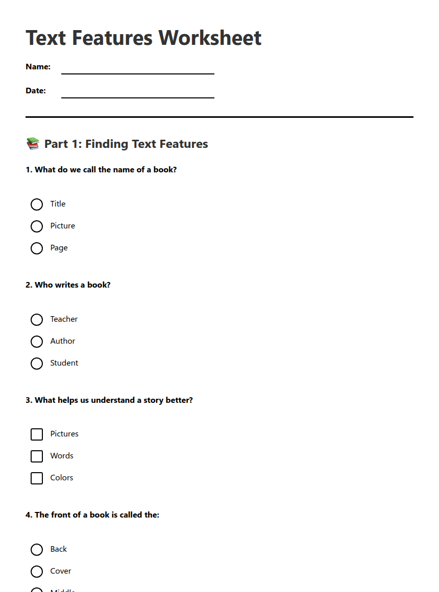 Text Features Worksheet — Free Printable Worksheet for English (ELA ...