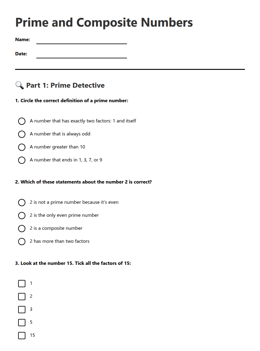 Prime and Composite Numbers — Free Printable Worksheet for Maths | Kuraplan