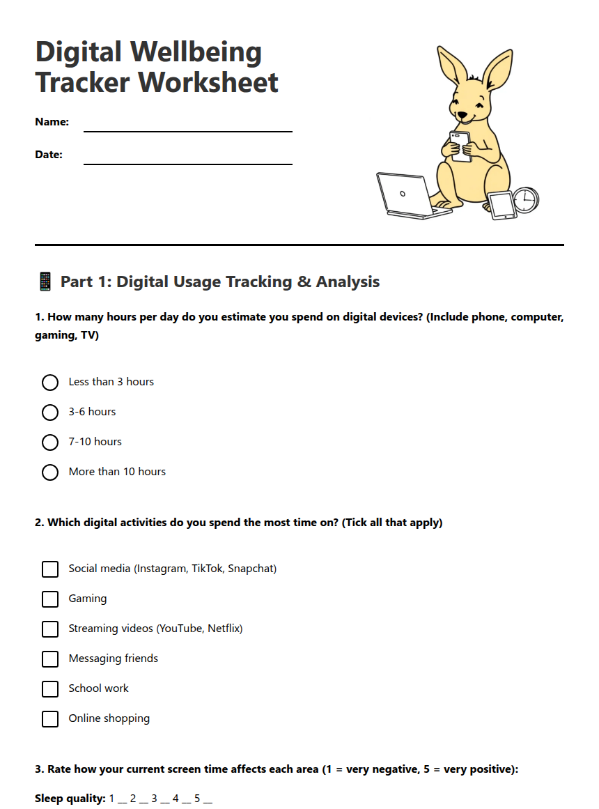 Digital Wellbeing Tracker Worksheet — Free Printable Worksheet for ...