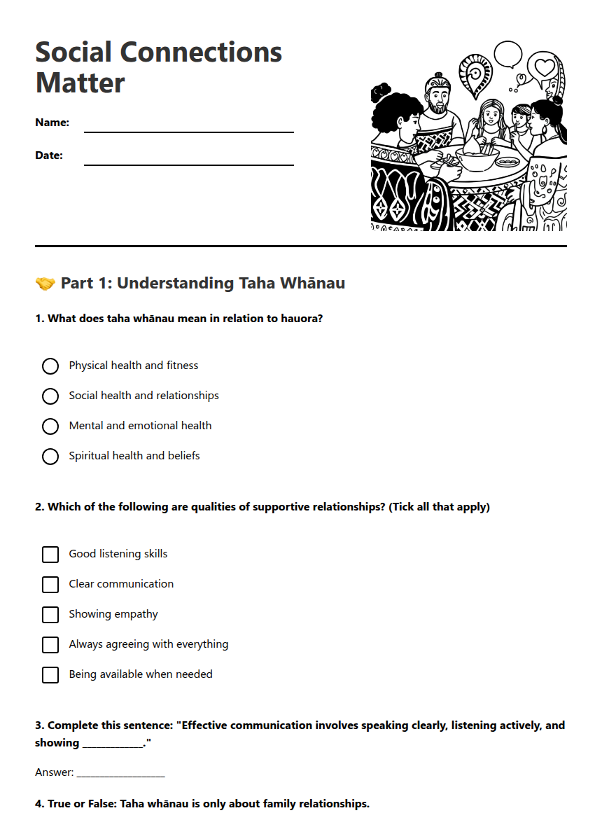 Social Connections Matter — Free Printable Worksheet for Health | Kuraplan