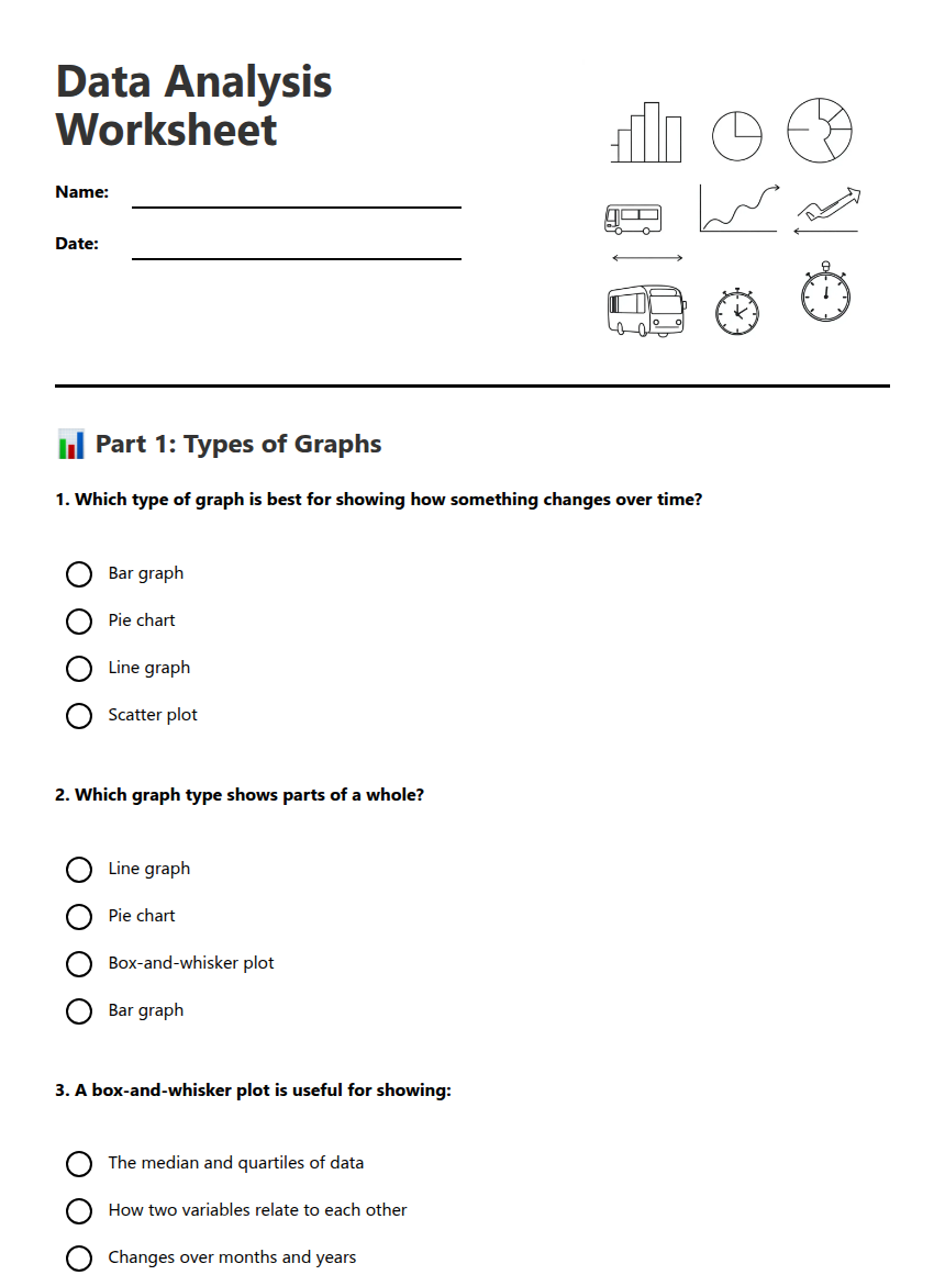 Data Analysis Worksheet — Free Printable Worksheet for Maths | Kuraplan