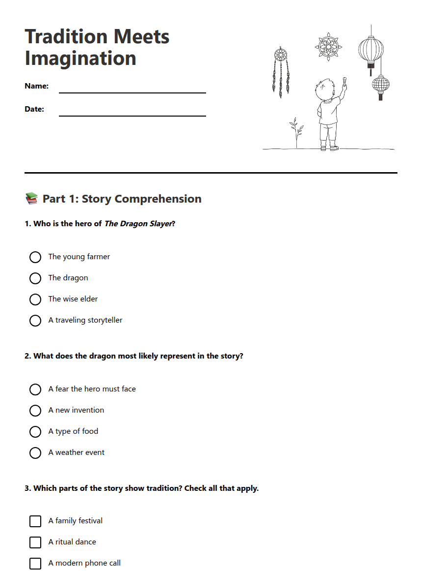Tradition Meets Imagination — Free Printable Worksheet for English (ELA ...
